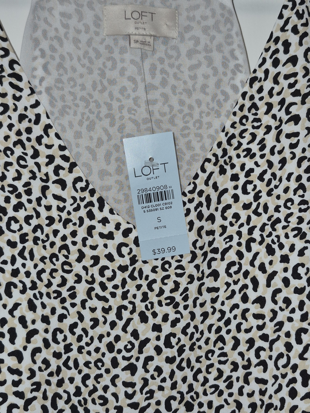 LOFT Petite V-Neck Leopard Print Top in Cream, Black and Tan